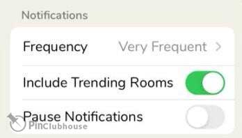 Clubhouse notification settings. 
